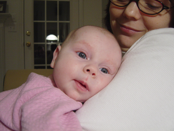 head on Mandy's chest